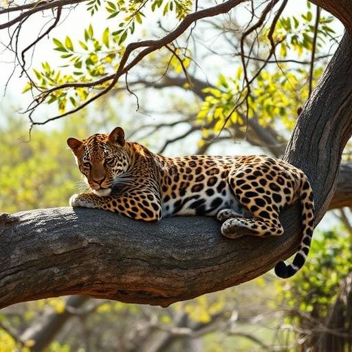 A leopard lounging on a tree branch during a Siyabonga Safari.