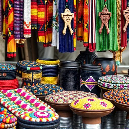Selection of colorful handmade beadwork and crafts at a market stall in Durban